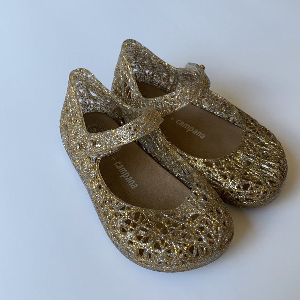 MINI MELISSA Campana Mary Jane Girls Gold Glitter